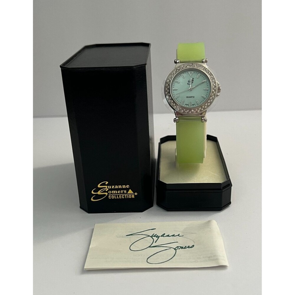 Suzanne Somers Collection Women's Rhinestone Quartz Watch Green Silicone Strap